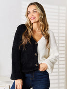 Angel Wings Contrast Crush Black & White Color Block Cardigan-Women's Shirts & Tops-Shop Z & Joxa