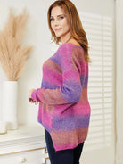 Angel Wings Violet Vibes Multicolored Rib-Knit V-Neck Knit Sweater-Women's Shirts & Tops-Shop Z & Joxa
