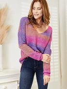 Angel Wings Violet Vibes Multicolored Rib-Knit V-Neck Knit Sweater-Women's Shirts & Tops-Shop Z & Joxa