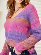 Angel Wings Violet Vibes Multicolored Rib-Knit V-Neck Knit Sweater-Women's Shirts & Tops-Shop Z & Joxa
