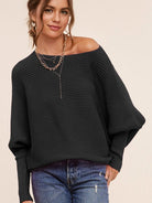 Anything Goes Rib Knit Bubble Sleeve Sweater-Women's Accessories-Shop Z & Joxa