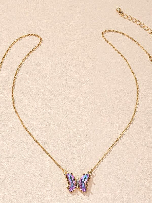 Aurora Glass Crystal Butterfly Necklace-Necklaces-Shop Z & Joxa