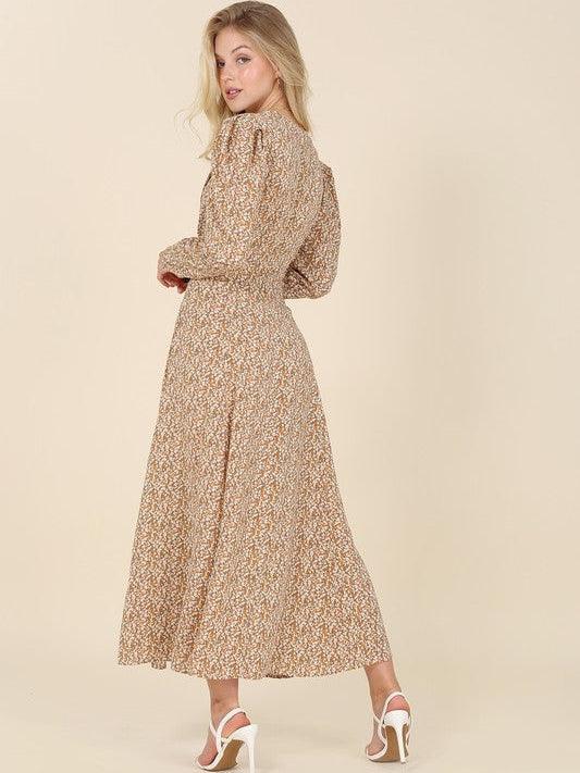 Autumn Gold Floral Flair Maxi Dress-Women's Clothing-Shop Z & Joxa