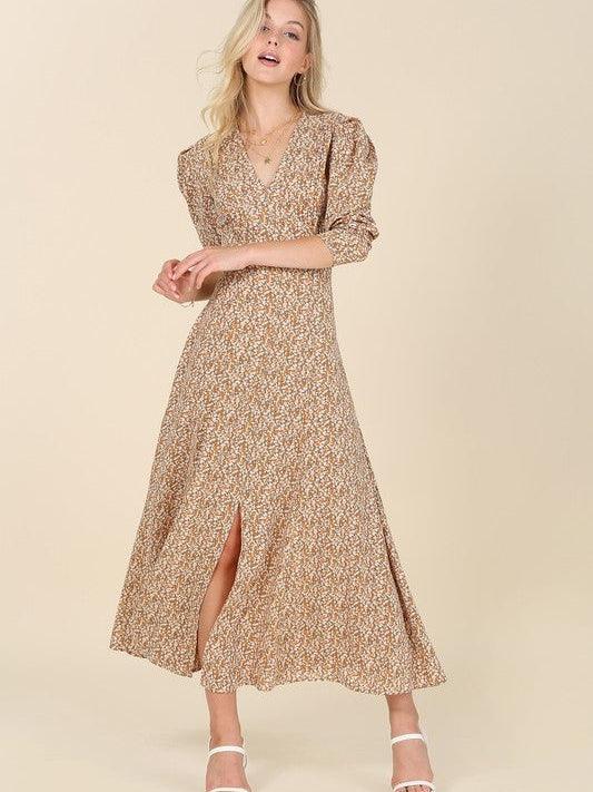 Autumn Gold Floral Flair Maxi Dress-Women's Clothing-Shop Z & Joxa
