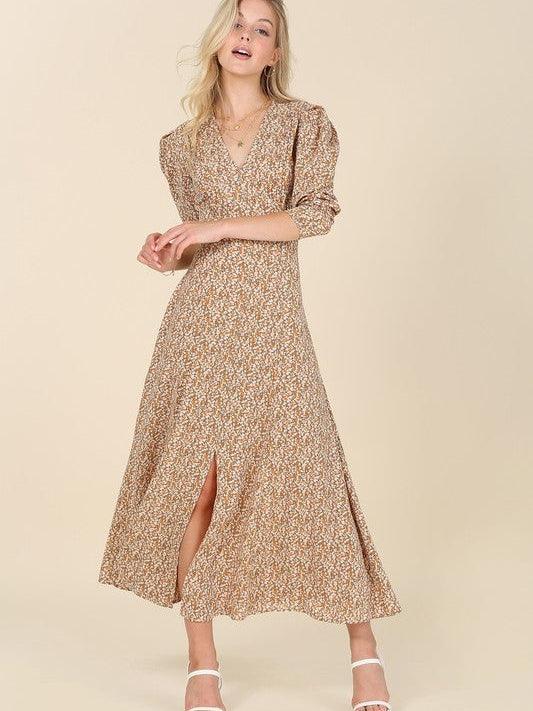 Autumn Gold Floral Flair Maxi Dress-Women's Dresses-Shop Z & Joxa