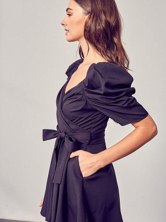 Back in Black Front Tie Pleated Romper-Women's Clothing-Shop Z & Joxa