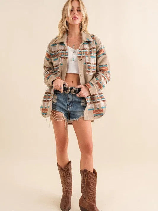 Back in Plaid Aztec-Inspired Plaid Shacket-Women's Shirts & Tops-Shop Z & Joxa