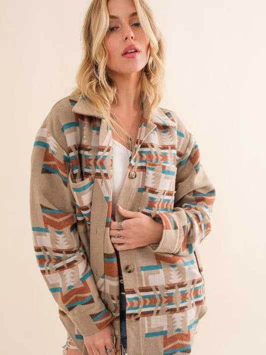 Back in Plaid Aztec-Inspired Plaid Shacket-Women's Shirts & Tops-Shop Z & Joxa