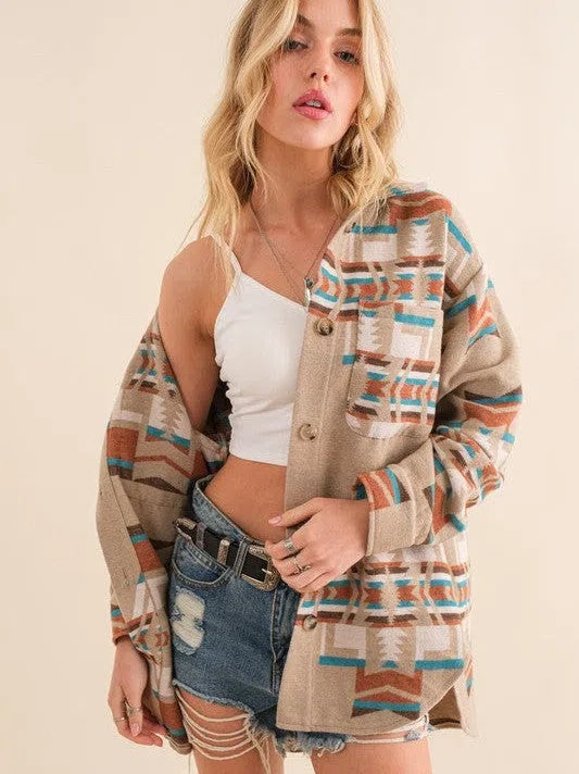 Back in Plaid Aztec-Inspired Plaid Shacket-Women's Shirts & Tops-Shop Z & Joxa