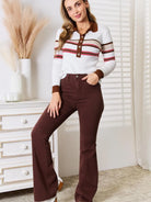 Basic Bae Cinnamon Stripes Collared Neck Rib-Knit Top-Women's Shirts & Tops-Shop Z & Joxa