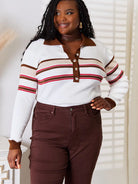Basic Bae Cinnamon Stripes Collared Neck Rib-Knit Top-Women's Shirts & Tops-Shop Z & Joxa