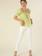 Be Happy, Dammit Square Neck Blouse with Puff Sleeves-Women's Clothing-Shop Z & Joxa