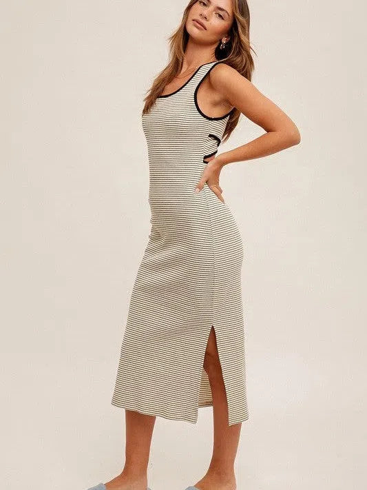 Be Your Own Kind of Beautiful Back Cutout Striped Midi Dress-Women's Clothing-Shop Z & Joxa