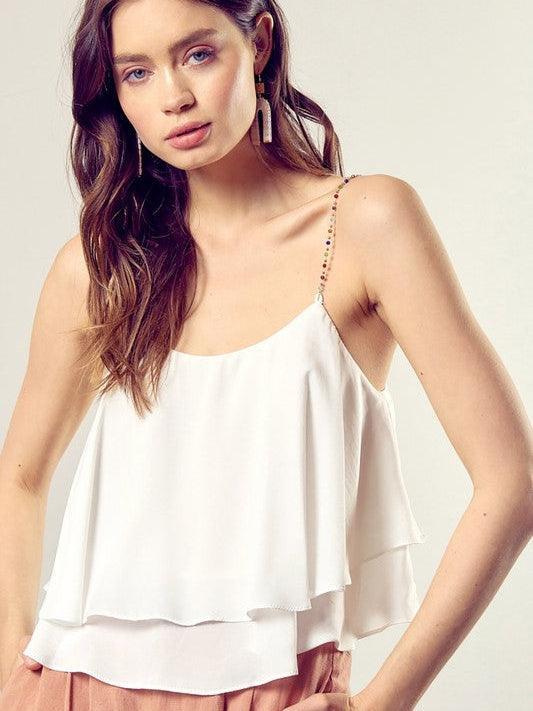 Bead Different Ruffled Camisole Top-Women's Clothing-Shop Z & Joxa