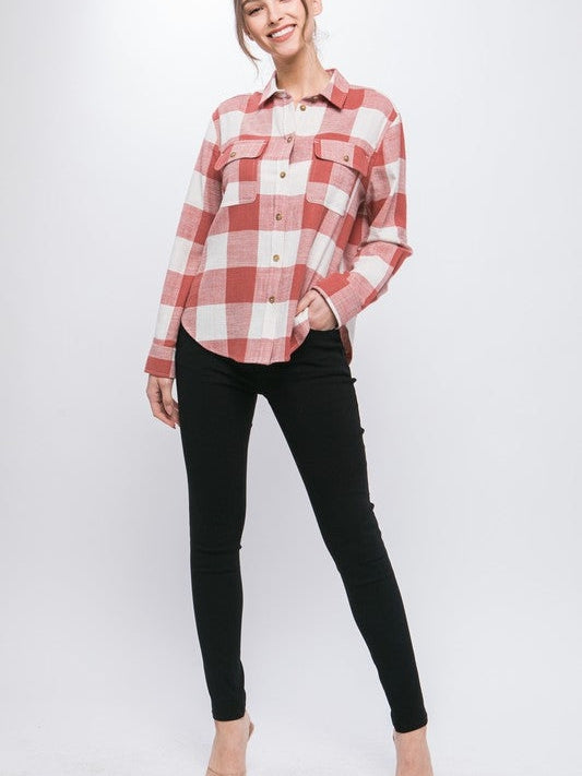 Better in Plaid Lightweight Button-up Long-Sleeve Shirt-Women's Clothing-Shop Z & Joxa
