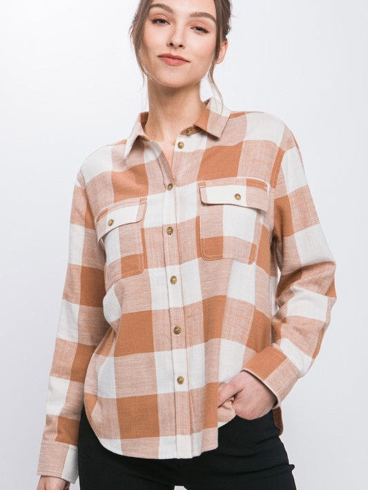 Better in Plaid Lightweight Button-up Long-Sleeve Shirt-Women's Clothing-Shop Z & Joxa