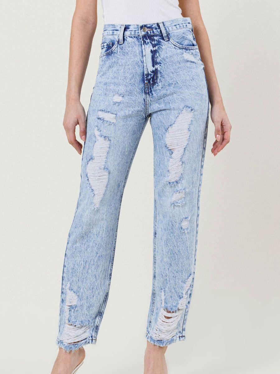 Beyond Distressed Straight-Fit Acid Wash Jeans-Women's Clothing-Shop Z & Joxa