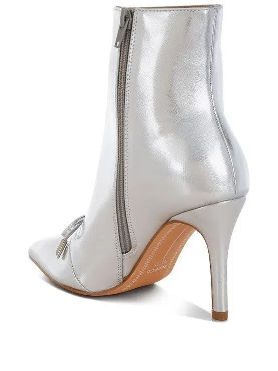 Beyond Ordinary Bow Detail Metallic High Ankle Boots | Silver-Women's Shoes-Shop Z & Joxa