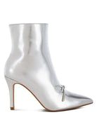 Beyond Ordinary Bow Detail Metallic High Ankle Boots | Silver-Women's Shoes-Shop Z & Joxa