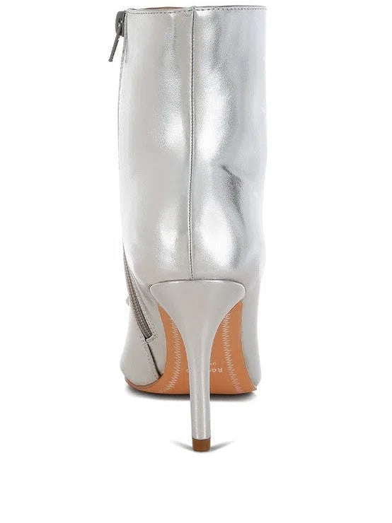 Beyond Ordinary Bow Detail Metallic High Ankle Boots | Silver-Women's Shoes-Shop Z & Joxa