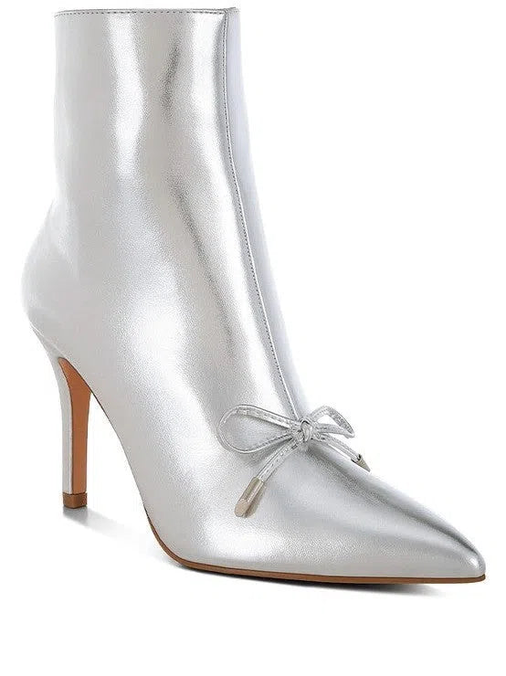 Beyond Ordinary Bow Detail Metallic High Ankle Boots | Silver-Women's Shoes-Shop Z & Joxa