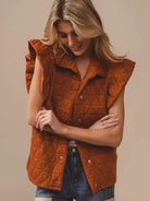 BiBi Amber Aura Quilted Ruffle Sleeveless Vest-Women's Outerwear-Shop Z & Joxa