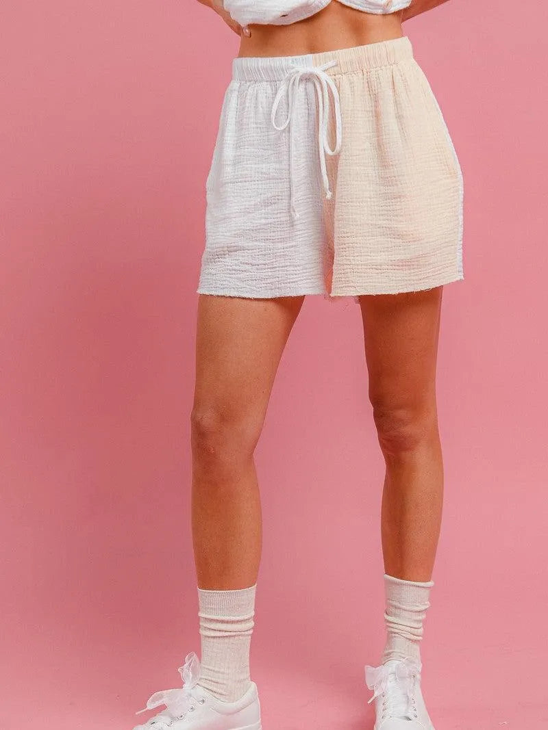 BiBi Barefoot Breeze Wrinkled Gauze Shirt & Shorts Lounge Set-Women's Sets-Shop Z & Joxa