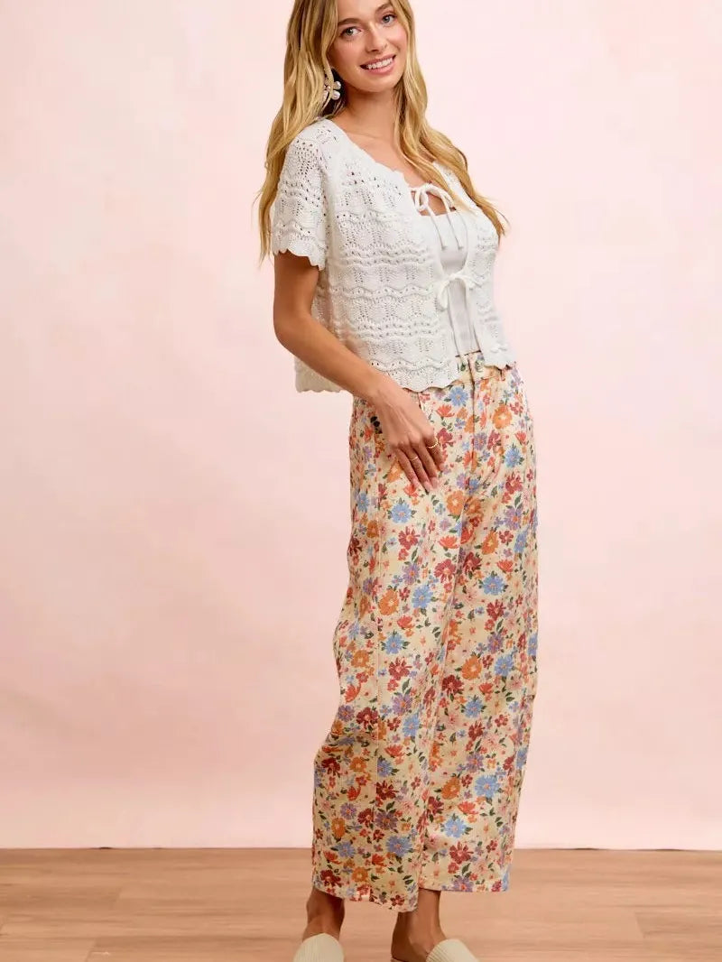 BiBi Barrel of Blooms Washed Floral Twill Barrel Pants-Women's Pants-Shop Z & Joxa