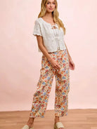 BiBi Barrel of Blooms Washed Floral Twill Barrel Pants-Women's Pants-Shop Z & Joxa