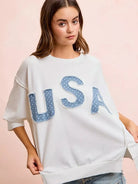 BiBi Blue Patchwork French Terry Short Sleeve Sweatshirt-Women's Shirts & Tops-Shop Z & Joxa