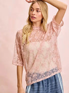 BiBi Blush Bow Short Sleeve Bow Print Boxy Mesh Top-Women's Shirts & Tops-Shop Z & Joxa