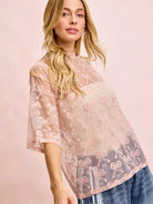 BiBi Blush Bow Short Sleeve Bow Print Boxy Mesh Top-Women's Shirts & Tops-Shop Z & Joxa