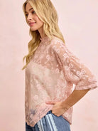 BiBi Blush Bow Short Sleeve Bow Print Boxy Mesh Top-Women's Shirts & Tops-Shop Z & Joxa
