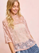 BiBi Blush Bow Short Sleeve Bow Print Boxy Mesh Top-Women's Shirts & Tops-Shop Z & Joxa