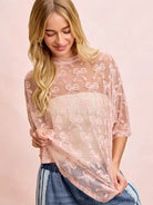 BiBi Blush Bow Short Sleeve Bow Print Boxy Mesh Top-Women's Shirts & Tops-Shop Z & Joxa