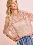 BiBi Blush Bow Short Sleeve Bow Print Boxy Mesh Top-Women's Shirts & Tops-Shop Z & Joxa