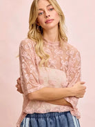 BiBi Blush Bow Short Sleeve Bow Print Boxy Mesh Top-Women's Shirts & Tops-Shop Z & Joxa