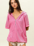 BiBi Blush & Chill Waffle Vintage Washed Waffle Thermal Hoodie-Women's Shirts & Tops-Shop Z & Joxa