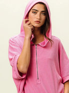 BiBi Blush & Chill Waffle Vintage Washed Waffle Thermal Hoodie-Women's Shirts & Tops-Shop Z & Joxa