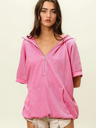 BiBi Blush & Chill Waffle Vintage Washed Waffle Thermal Hoodie-Women's Shirts & Tops-Shop Z & Joxa