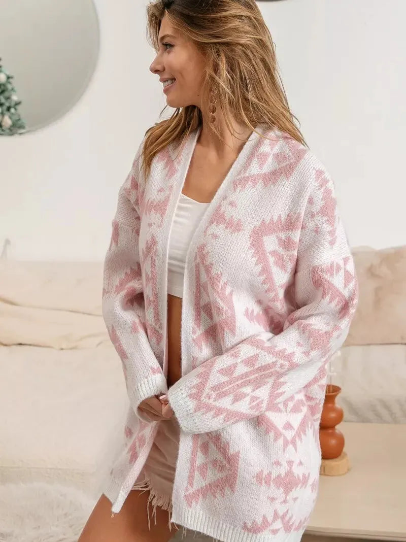 BiBi Boho Breeze Aztec Pattern Open Front Cardigan-Women's Shirts & Tops-Shop Z & Joxa
