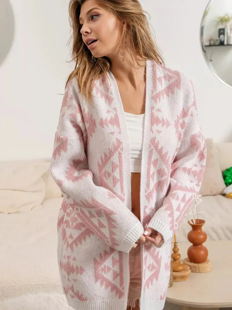 BiBi Boho Breeze Aztec Pattern Open Front Cardigan-Women's Shirts & Tops-Shop Z & Joxa