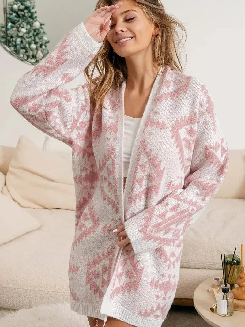 BiBi Boho Breeze Aztec Pattern Open Front Cardigan-Women's Shirts & Tops-Shop Z & Joxa