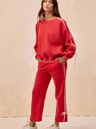 BiBi Bowside Beauty Side Lined Bow Fleece Sweatpants-Women's Pants-Shop Z & Joxa