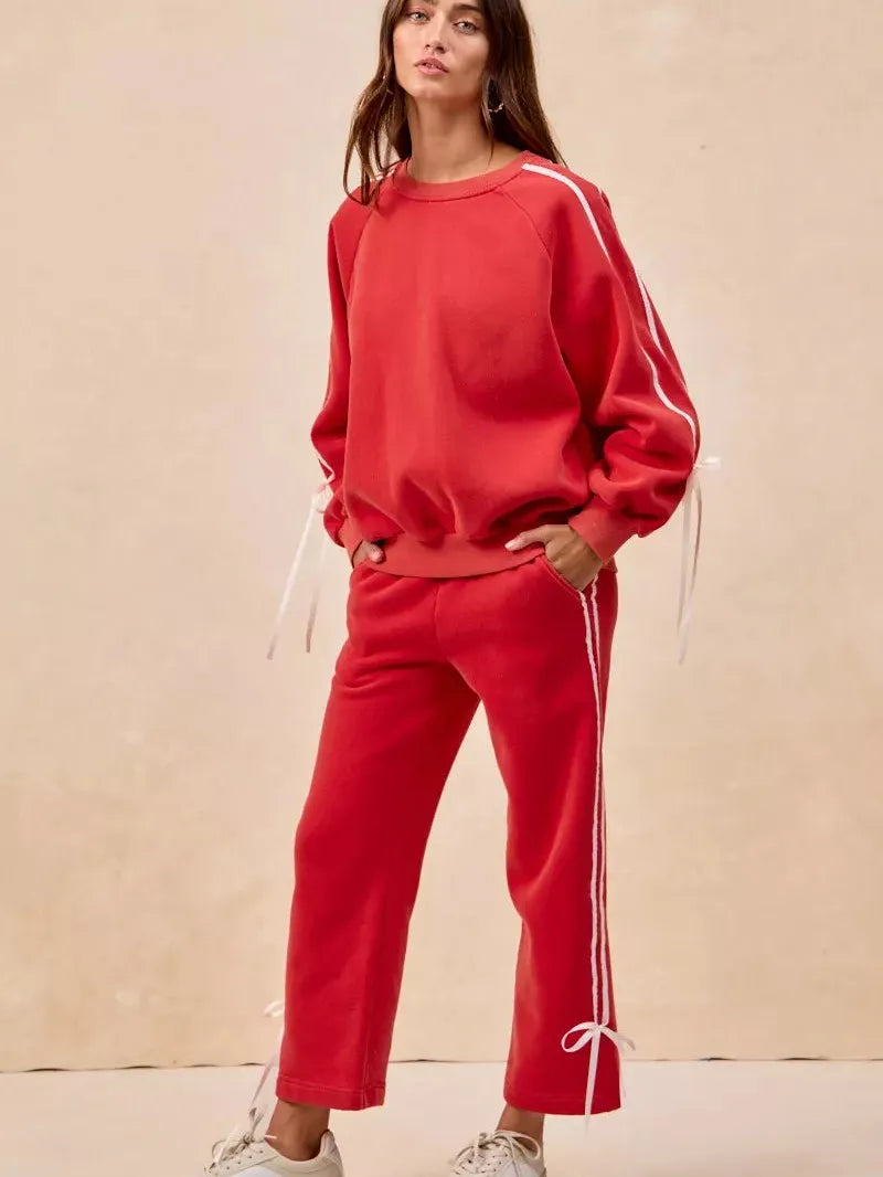 BiBi Bowside Beauty Side Lined Bow Fleece Sweatpants-Women's Pants-Shop Z & Joxa