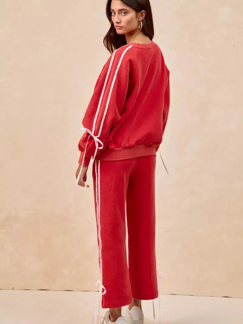 BiBi Bowside Beauty Side Lined Bow Fleece Sweatpants-Women's Pants-Shop Z & Joxa