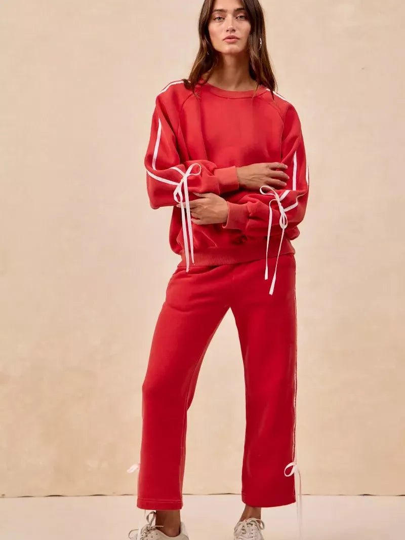 BiBi Bowside Beauty Side Lined Bow Fleece Sweatpants-Women's Pants-Shop Z & Joxa