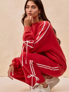 BiBi Bowside Beauty Side Lined Bow Fleece Sweatpants-Women's Pants-Shop Z & Joxa