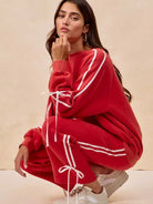 BiBi Bowside Beauty Side Lined Bow Fleece Sweatpants-Women's Pants-Shop Z & Joxa