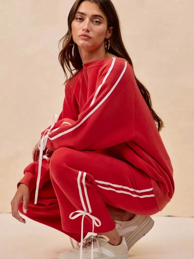 BiBi Bowside Beauty Side Lined Bow Fleece Sweatpants-Women's Pants-Shop Z & Joxa